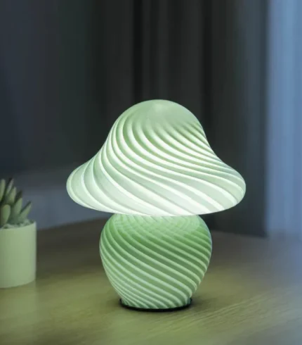 Mushroom Glass Night Light Bedroom Bedside Table Lamp Green