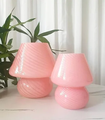 Swirl Mushroom Translucent Glass Table lamp Pink Color